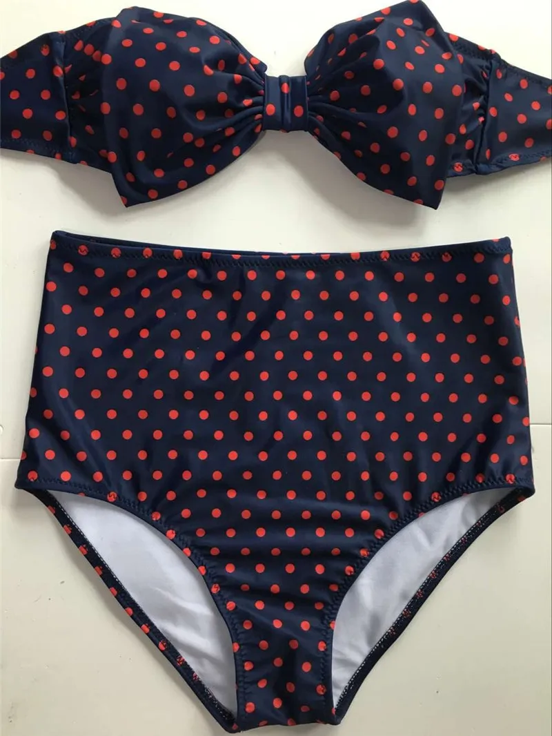 2018 Для женщин бандо комплект бикини с бантом Высокая Талия Плавание Костюм