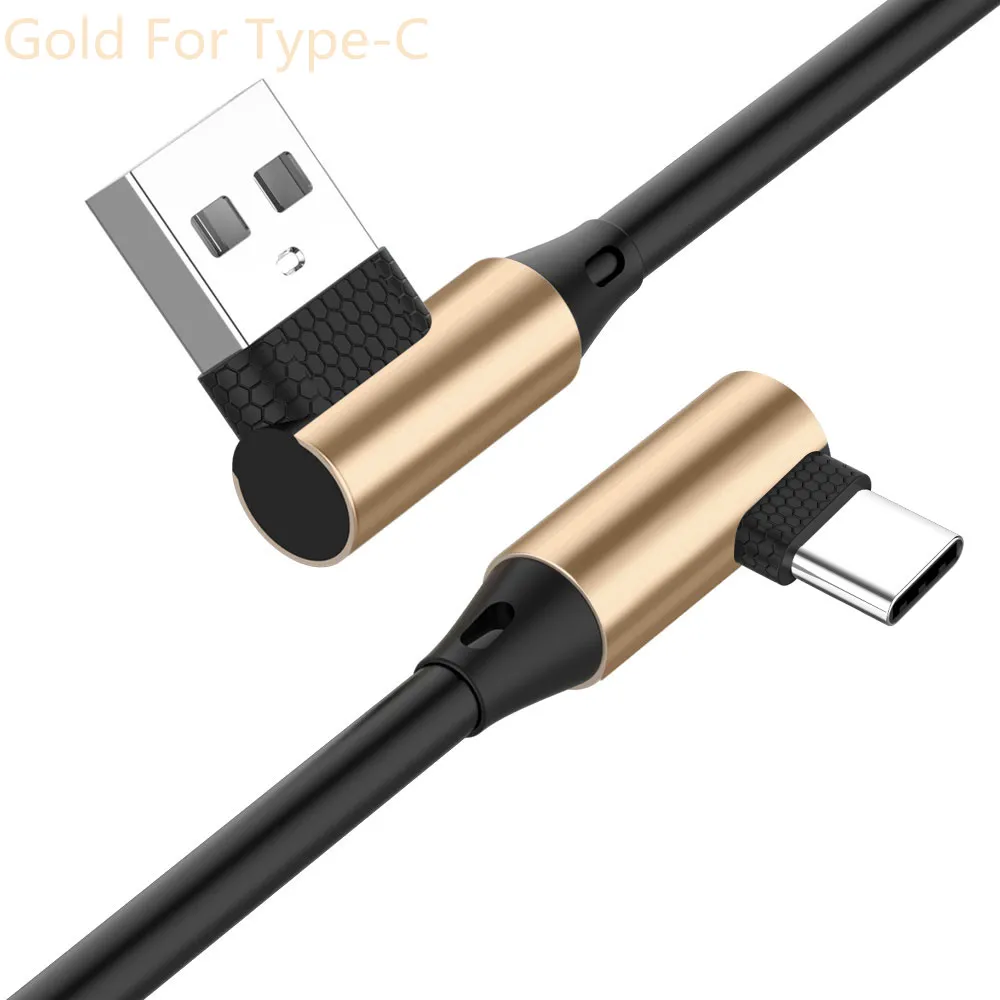 Gold for Type C Micro USB 8 Pin type C 90 градусов быстрая зарядка usb c кабель L type-c 3,1 шнур для передачи данных зарядное устройство usb-c для Iphone samsung S8 S9 Note 8 - Цвет: Gold for Type C