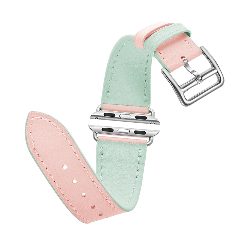 Ремешок из натуральной кожи для apple watch band 44 мм 40 двухцветный браслет iwatch 42 38