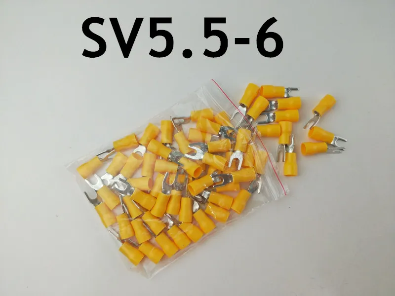 

50pcs/lot SV5.5-6 Insulated Fork Wire Splice Connector Copper Electrical Cable Crimp Spade Terminal Cold Pressing 4-6mm2
