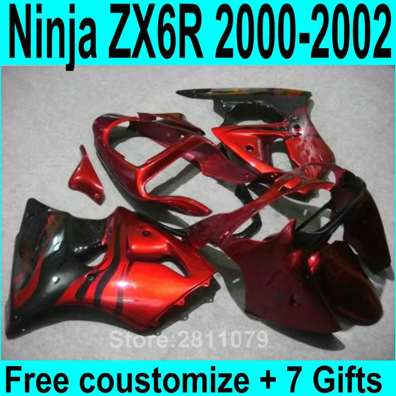 Набор обтекателей для kawasaki Ninja ZX6R 00 01 02 винно красный черный 2000 2001 2002 KL52|fairing kit|zx6r