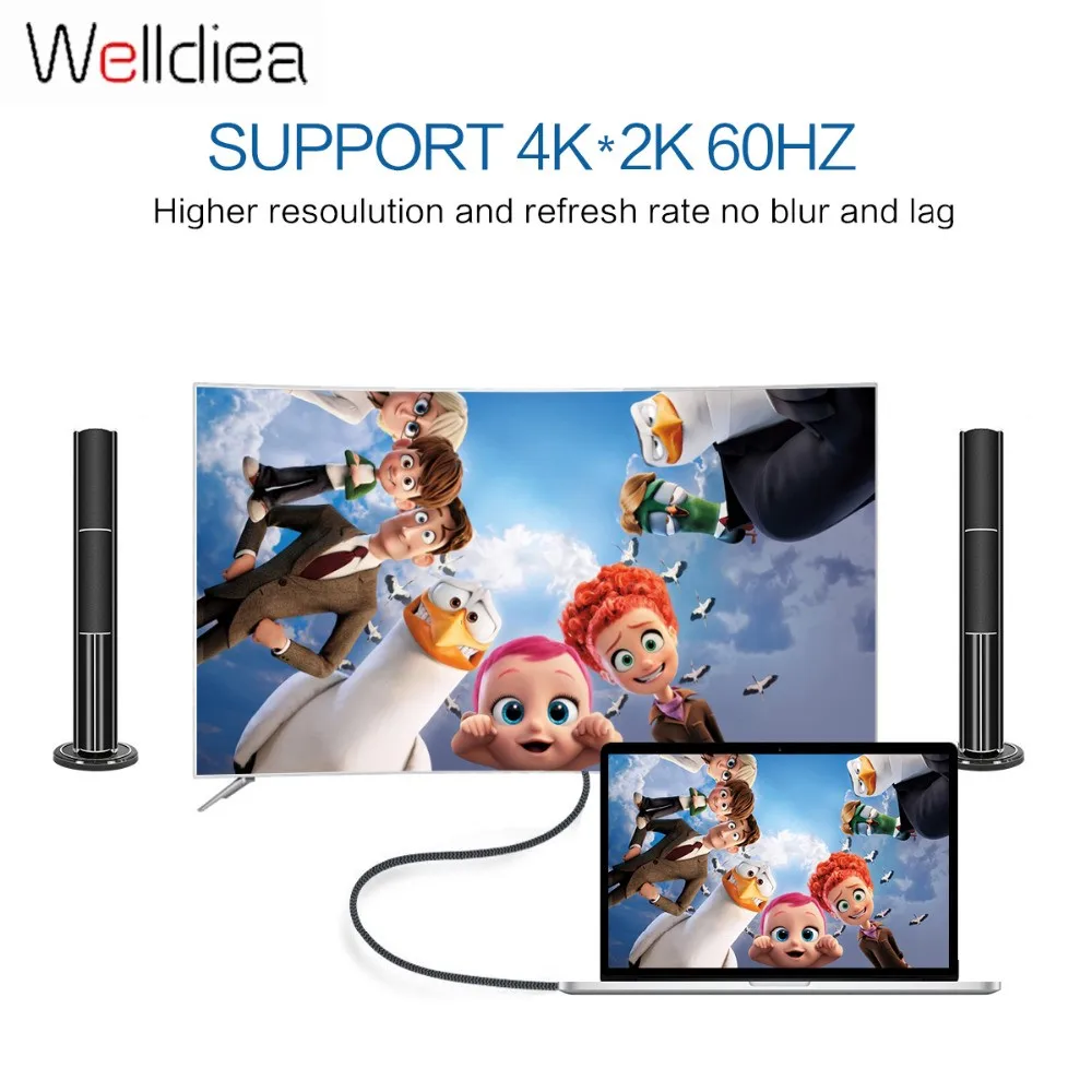 Welldiea USB C к HDMI Кабель-адаптер 4 k (Thunderbolt hdmi adapte) для huawei mate10 P20 Pro MacBook pro 2017 sumsang S9 + |