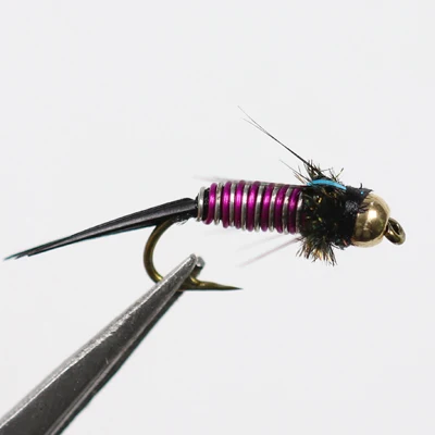 PurplelSilver Wire Bimoo 10 шт. 12# медная приманка для ловли нахлыстом John Beadhead Nymphs - Цвет: PurplelSilver Wire