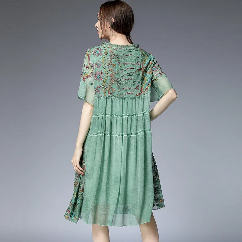 

XL - 4XL Plus Size Dress Summer Elegant Dress Women Ruffles Patchwork Embroidery Chiffon Dress Party A-line Midi Dress Female