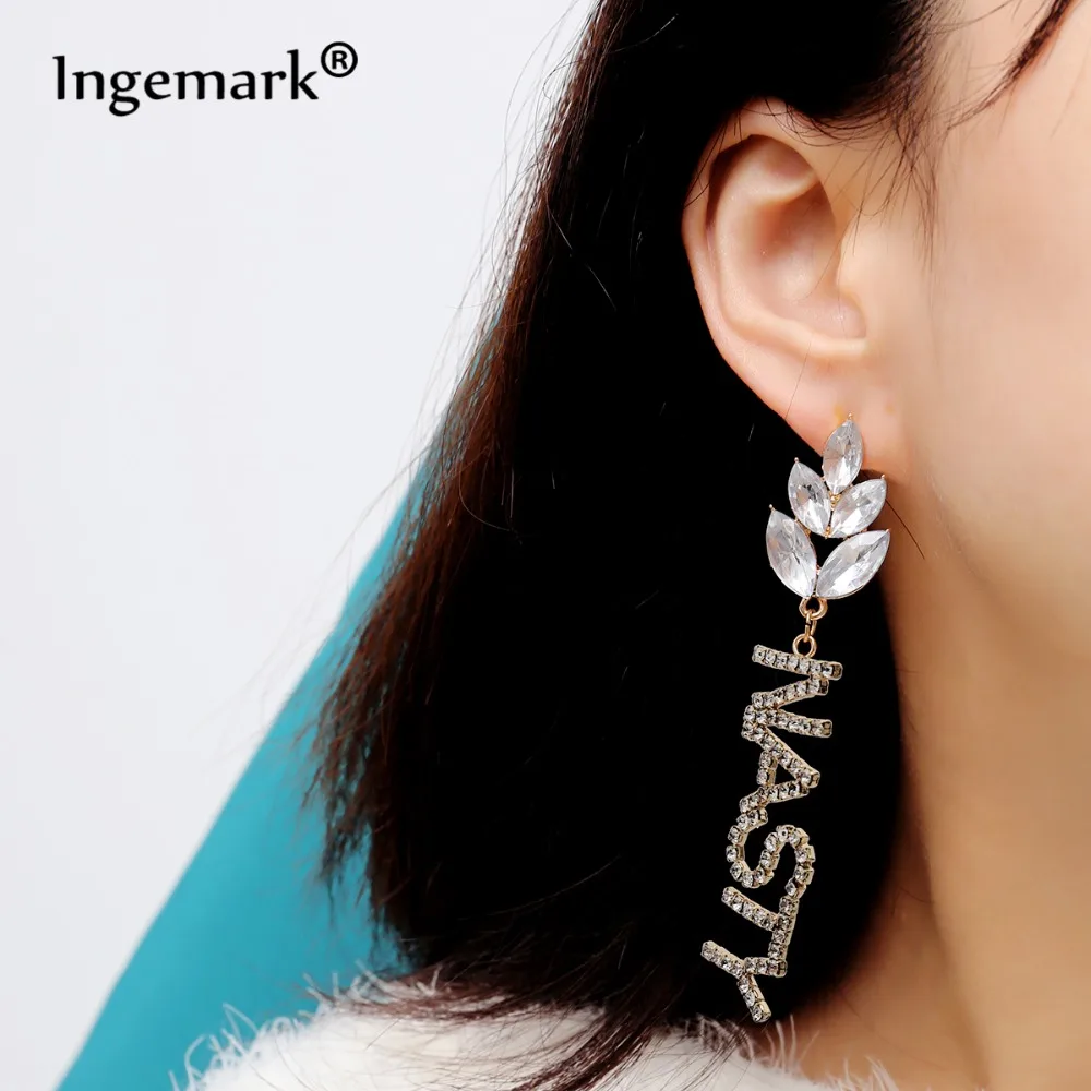 Ingemark, корейские серьги-капли с кристаллами и буквами для девушек, массивные длинные висячие серьги в виде цветка, стразы для женщин, ювелирные изделия, подарки