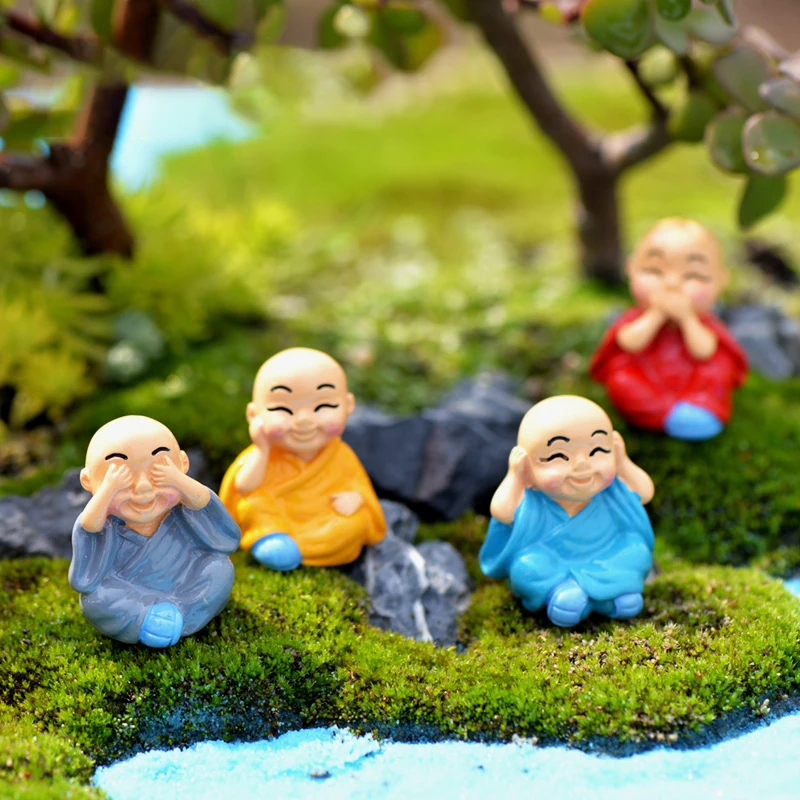 4pcs/Set Mini buddha Figurines Miniature For Home Bonsai Decoration Micro Landscape Decor|Статуэтки и миниатюры| |