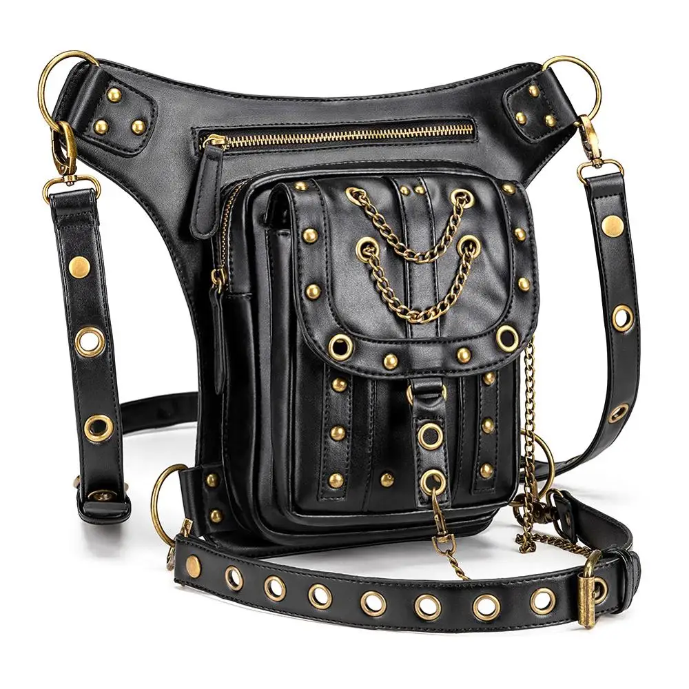 

Sladuo Unisex Steampunk Bags Gothic Messenger Handbag Shoulder Bag Vintage Fashion Retro Rock Waist Pack Small Leg Bag