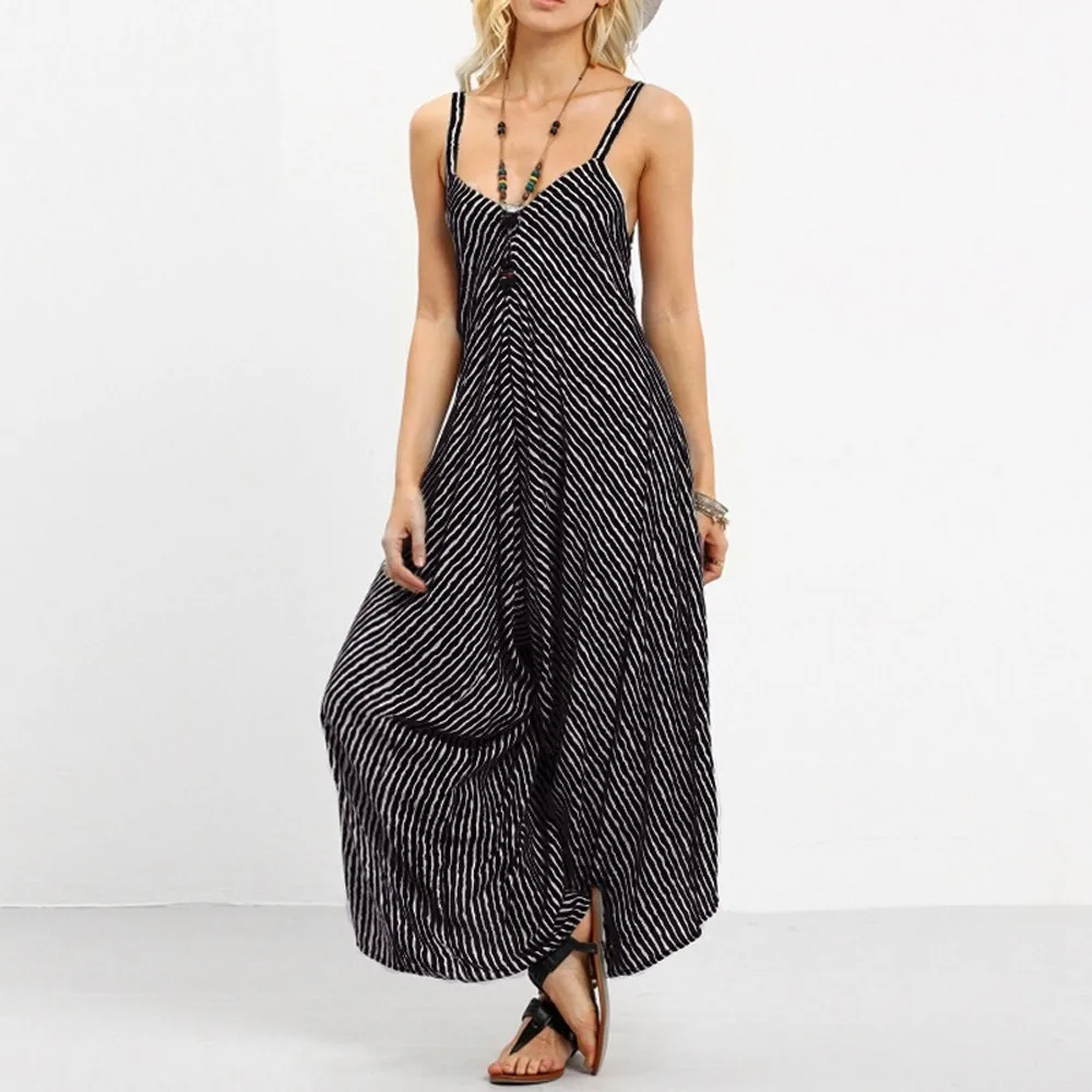 Fashion Women Elegant Loose Playsuits Plus Size Long Strappy V Neck Bandage Playsuit Party Clubwear Polyester Jumpsuit 10Feb 14 | Женская