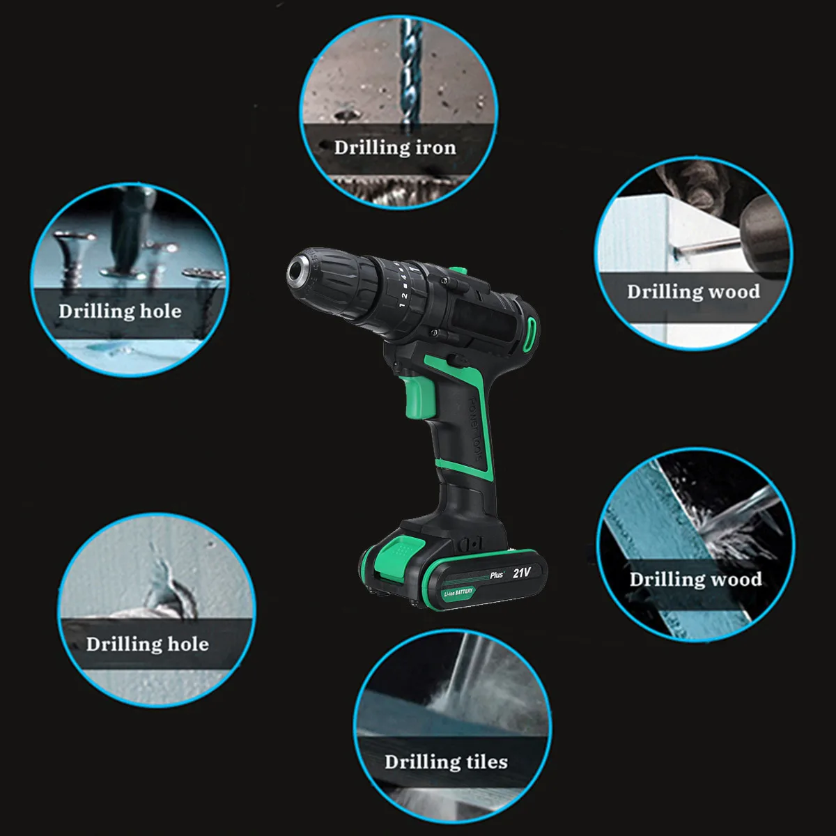 21V 3 in 1 Impact Drill Electric Screwdriver Electric Hand drill Battery Cordless Hammer Drill Home DIY Power Tools+Storage Box