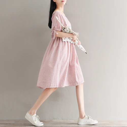 La MaxPa Mori Girl летнее женское Милое Платье голубое розовое клетчатое Femininos Vestidos с