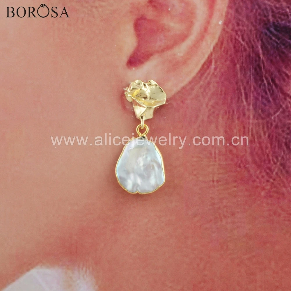 BOROSA Dropship Gold Filled Freeform Natural Freshwater Pearl Drop Earrings Dangle Earring Jewelry for Gift G1780 | Украшения и