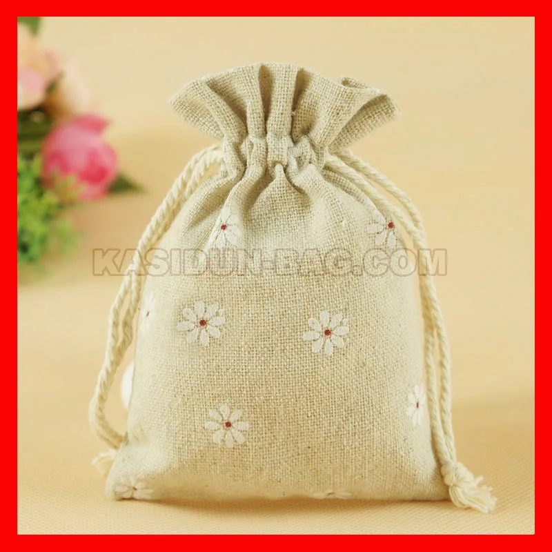 

100pieces/lot small drawstring linen cotton fabric bag with strings