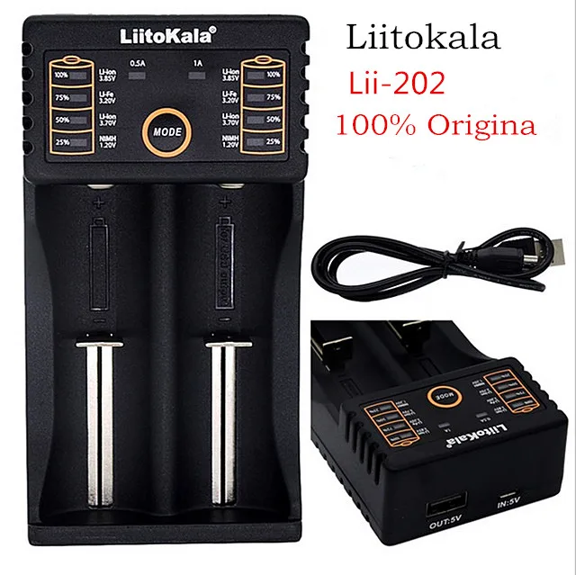 Lii-202 Liitokala lii-S1 18650 зарядное устройство для 26650 16340 rcr123 14500 LiFePO4 1,2 в NI MH ni CD rechareable Интеллектуальная батарея C - Цвет: Lii-202