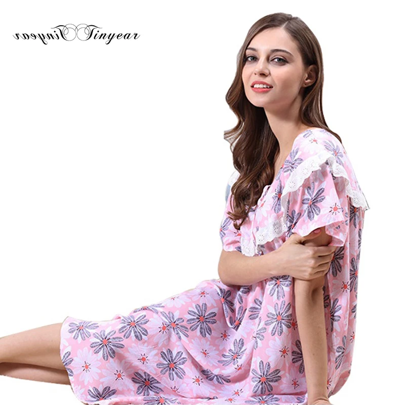 Tinyear 2017 Brand Large Cotton Summer Nightgowns Mothers Gift Nightdress Bust 144 cm 5XL 6XL Dressing Gown Woman LL5656 | Женская