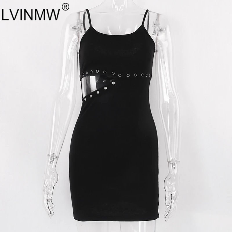 LVINMW Sexy Black Spaghetti Straps Hollow Out Bodycon Dress 2019 Summer Women Backless Off Shoulder Mini Party Dresses | Женская одежда