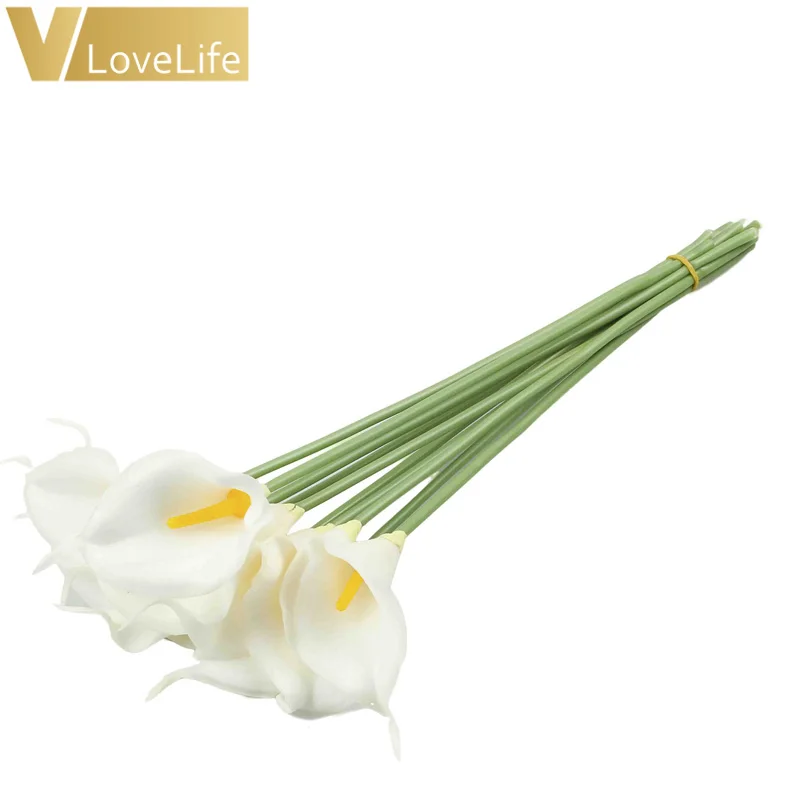 white yellow 10 шт. Искусственные цветы Калла Лилия ПЭ Пена букет Искусственные цветы для украшения Свадебные украшения подарок на день Святого Валентина - Цвет: white yellow