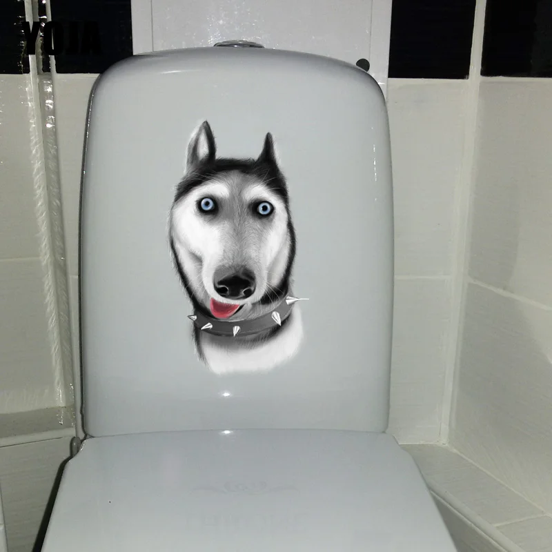 YOJA 12,8*23,8 см с большими глазами, Хаски, собака, украшение для дома, настенные наклейки, стикер для туалета T1-0226
