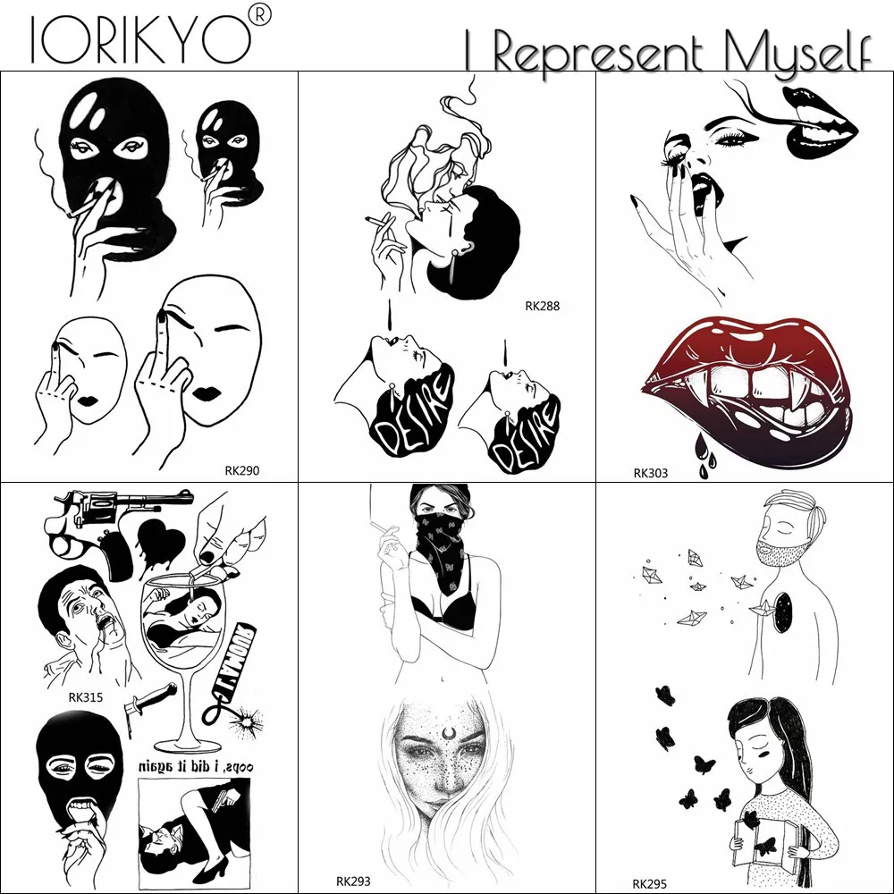 

Black Beauty Girls Temporary Tattoo Body Art Love Stickers Mouth Women Arm Water Transfer Smoking Tatoos Adults DIY Fake Tattoo