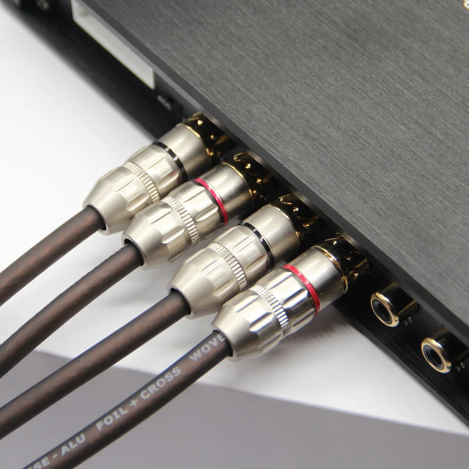 Позолоченный Чистая медь core 2RCA штекер к автомобильный стереоусилитель сабвуфер
