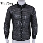TiaoBug Модные мужские блестящие рубашки с блестками прозрачные сетчатые с длинным рукавом сексуальные мужские Клубные танцевальные топы для сцены