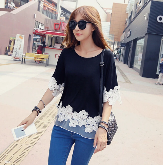 Новинка 2020 модная футболка Женская кружевная черная Повседневная Милая женская