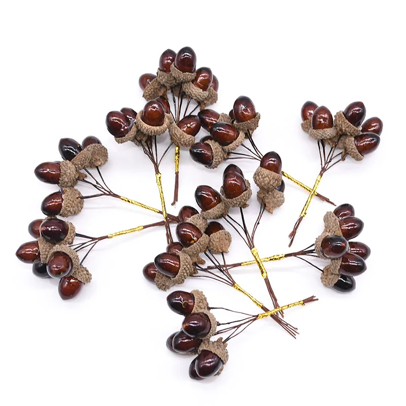 

12/24pcs Artificial Fruits Acorns Mini Foam Fake Nuts Pine Cones Vegetables Berry Flowers For Wedding Christmas Tree Decoration