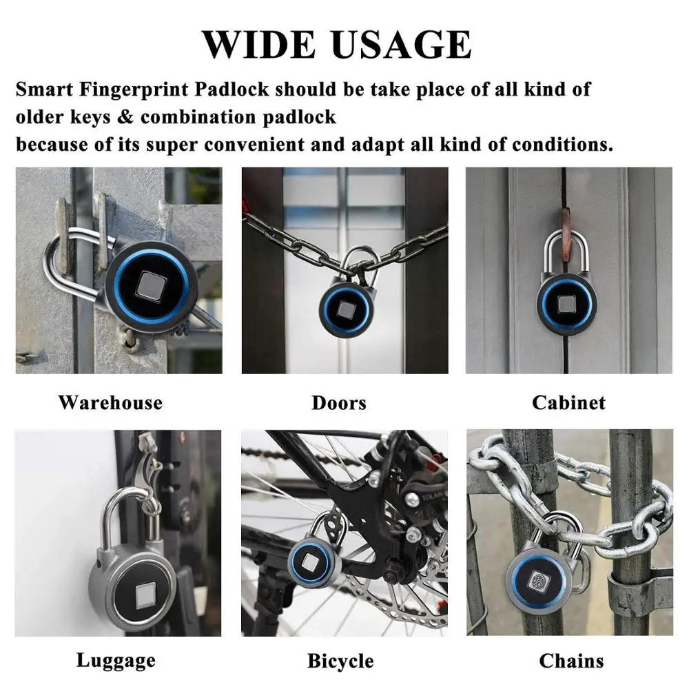 Водонепроницаемый БЕСКЛЮЧЕВОЙ портативный Bluetooth умный замок висячий отпечатков