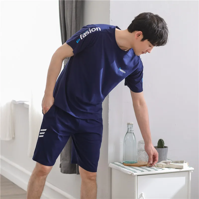 Мужские пижамы с круглым воротником спортивные летом|Мужские пижамные