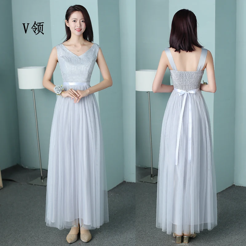 Vestido Longo розовое платье подружки невесты Новое Элегантное платье трапециевидной формы с v-образным вырезом серое длинное платье для свадебной вечеринки