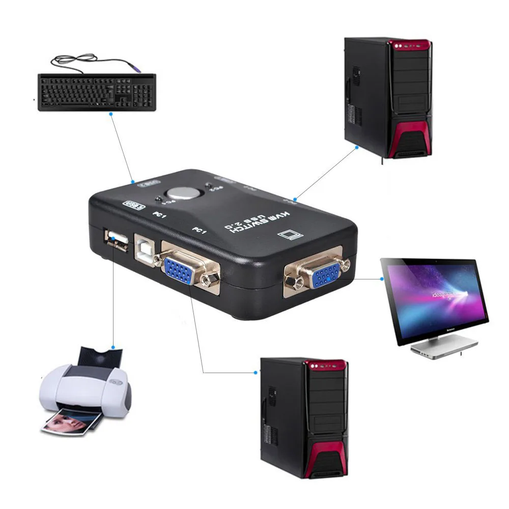 KVM переключатель 2 порта ПК монитор переключатели с USB кабелями VGA для
