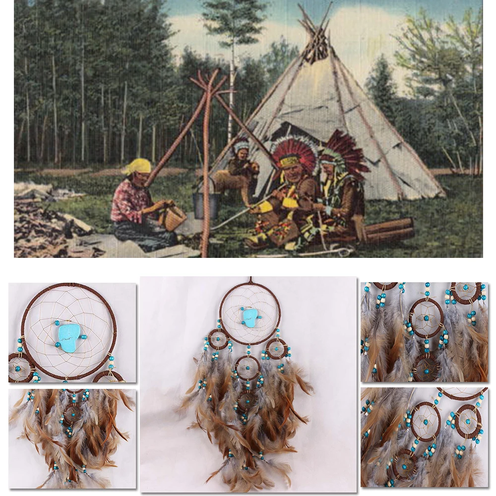 

1 x Handmade Big Hot Brown Hanging Dreamcatcher Wind Chimes Indian Style Feather Pendant Dream Catcher Gift Home Decor