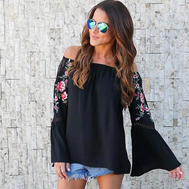 Женская блузка с открытыми плечами черная или белая Свободная Повседневная