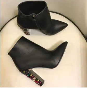 style 4 Г., осенне-зимние полусапожки из натуральной кожи с острым носком, Черные ботильоны на высоком каблуке серые повседневные туфли-лодочки - Цвет: style 4