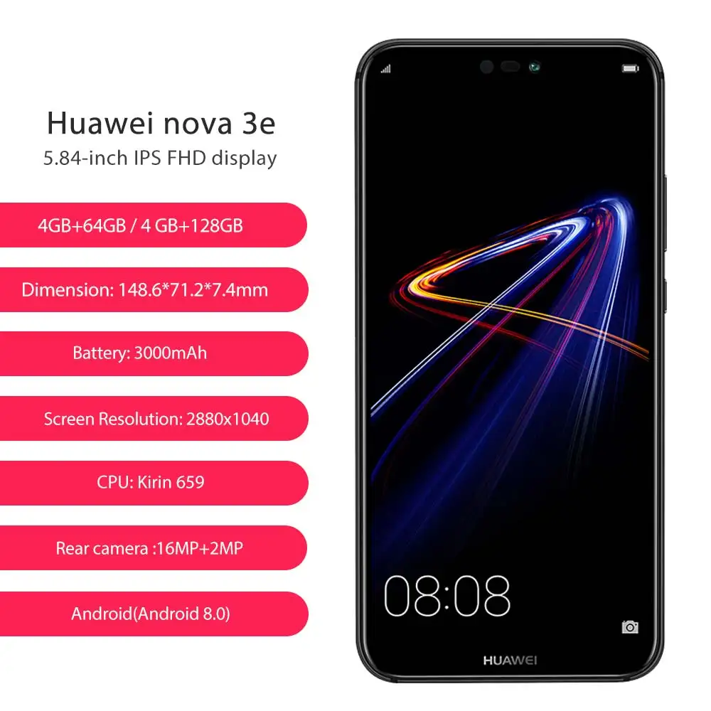 Глобальный Rom huawei P20 Lite Nova 3e Face ID 4/64 ГБ отпечатков пальцев полный вид Экран 24MP