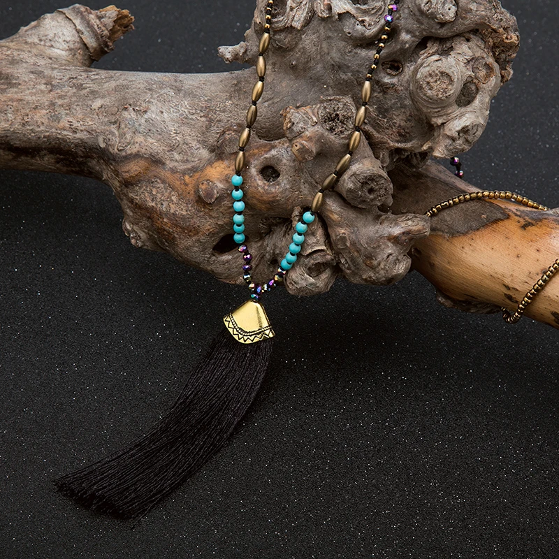 LAN CUI Модное новое длинное ожерелье с кисточками стеклянные бусины из хрусталя