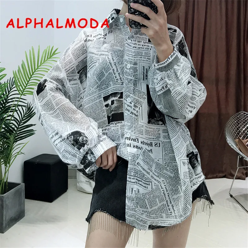 ALPHALMODA/2018 г. новые осенние женские рубашки с длинными рукавами и отложным
