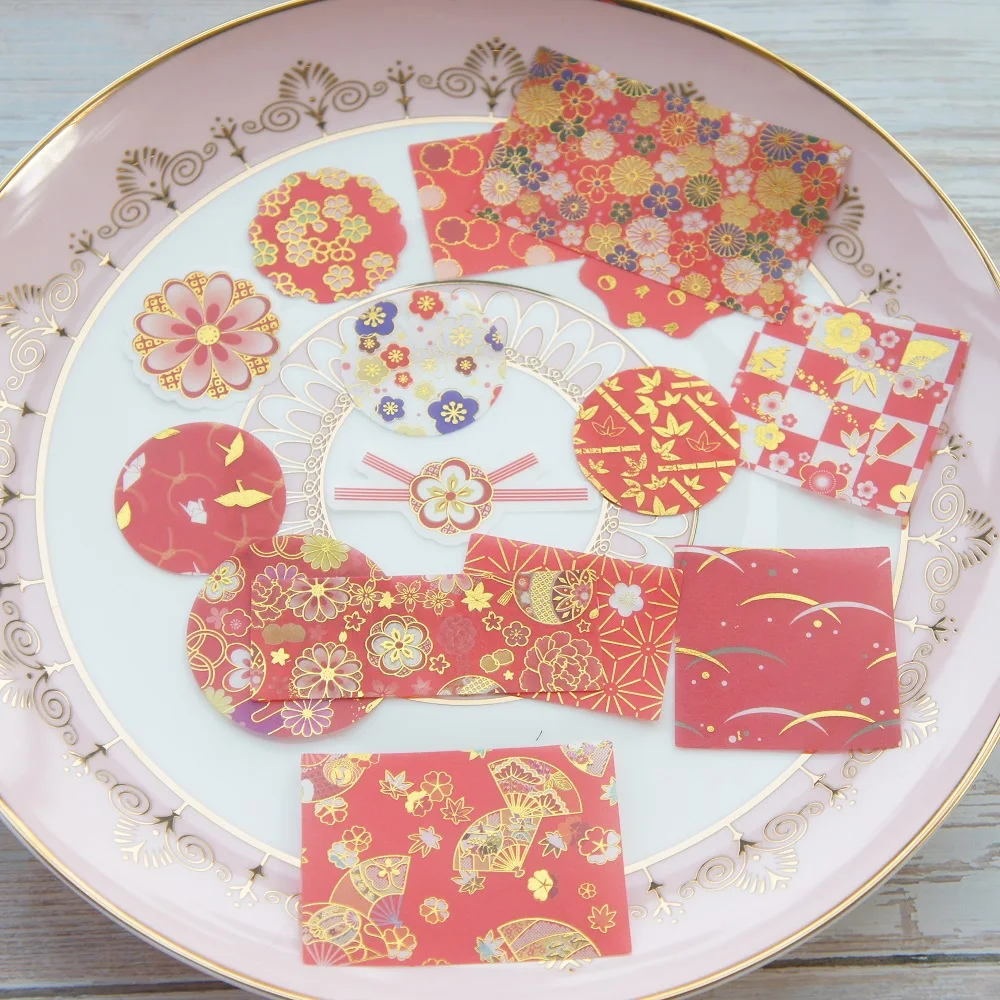 43pcs gold red fan bird flower Style Paper Sticker Scrapbooking DIY Gift Packing Label Decoration Tag Party | Дом и сад