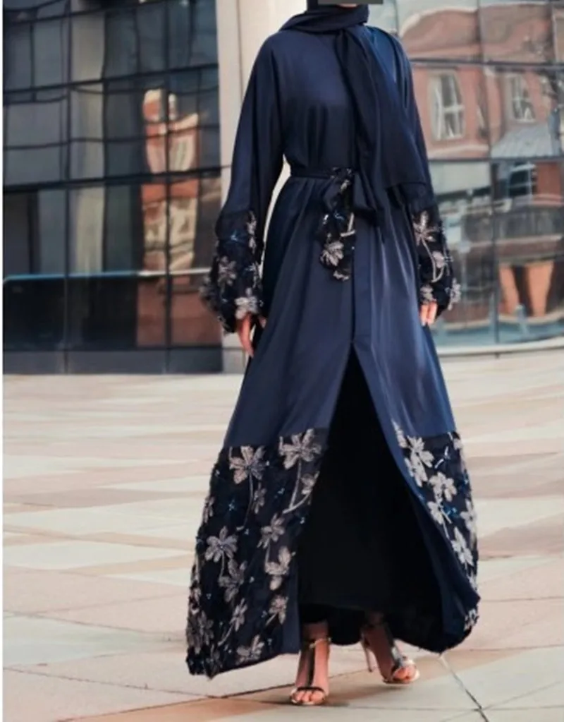 Женское кружевное платье с объемными цветами Abaya кардиган в турецком и
