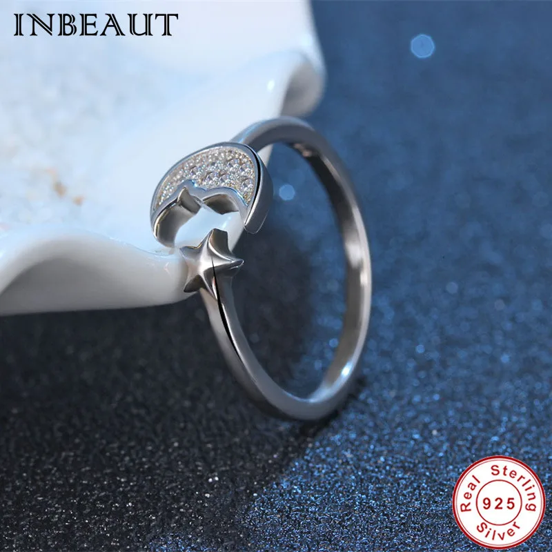 100% 925 Sterling Silver Lucky Star Power Ring Women S925 Elegant Tale Moon&ampStar Vintage Open Rings Designs Antique Jewelry | Украшения