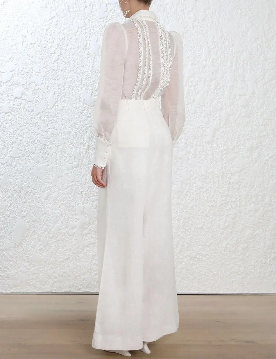 Amily. c 2018 Осенняя Офисная Женская белая блузка с длинным рукавом и длинные штаны