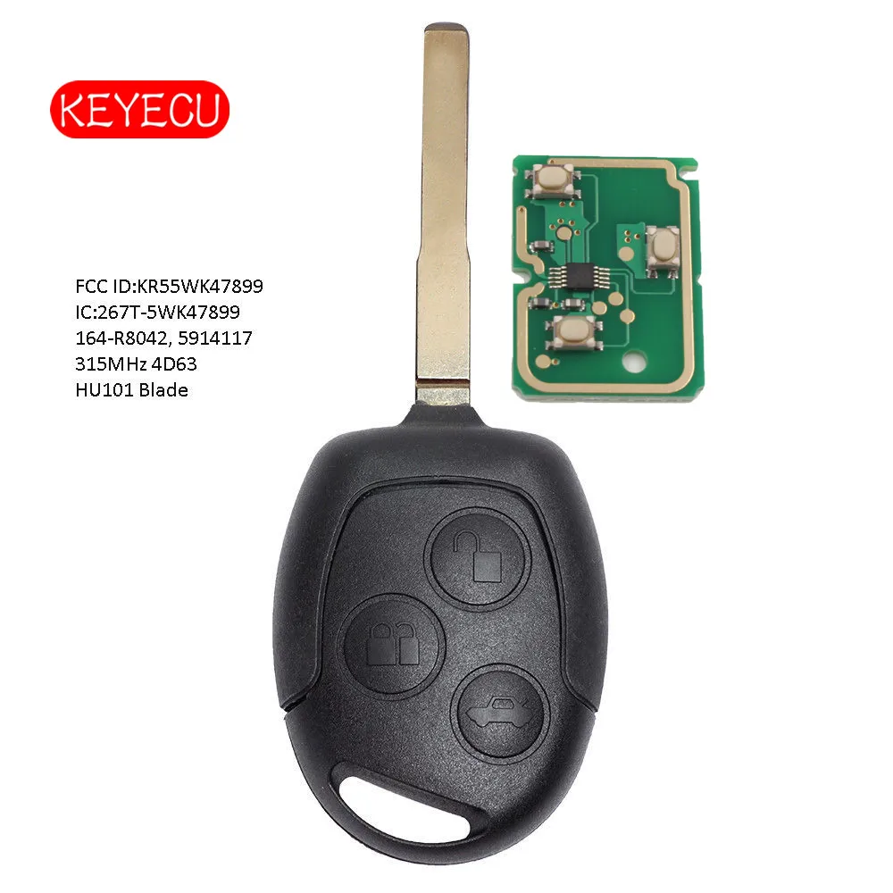 Keyecu дистанционный брелок 315 МГц 4D60/4D63 чип для Ford Escape Fiesta 2011 2016 HU101 FCC: KR55WK47899|Ключ от