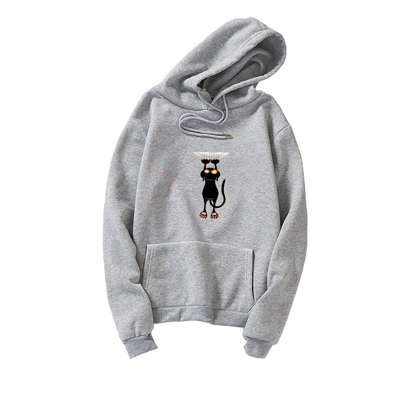 

Fleece Kawaii Cartoon Black Cat Printed Pullover Loose Women Men Unisex Streetwear Harajuku Casual Oversized Hoodies Sweatshirts