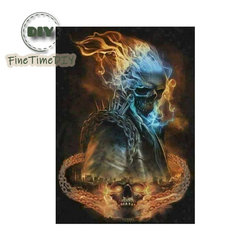 FineTime 5D Сделай Сам украшение для дома фигурка человека вышивка черепа полностью