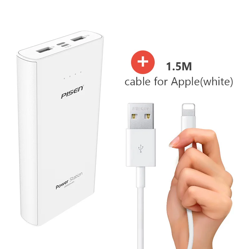 Pisen LED повер банк внешний Аккумулятор для телефонов 2.1a быстрой зарядки Dual USB Выходы двойной Вход Micro Тип USB-C Вход внешний Батарея Портативный Мощность банк - Цвет: DK2W 1 cable 150cm