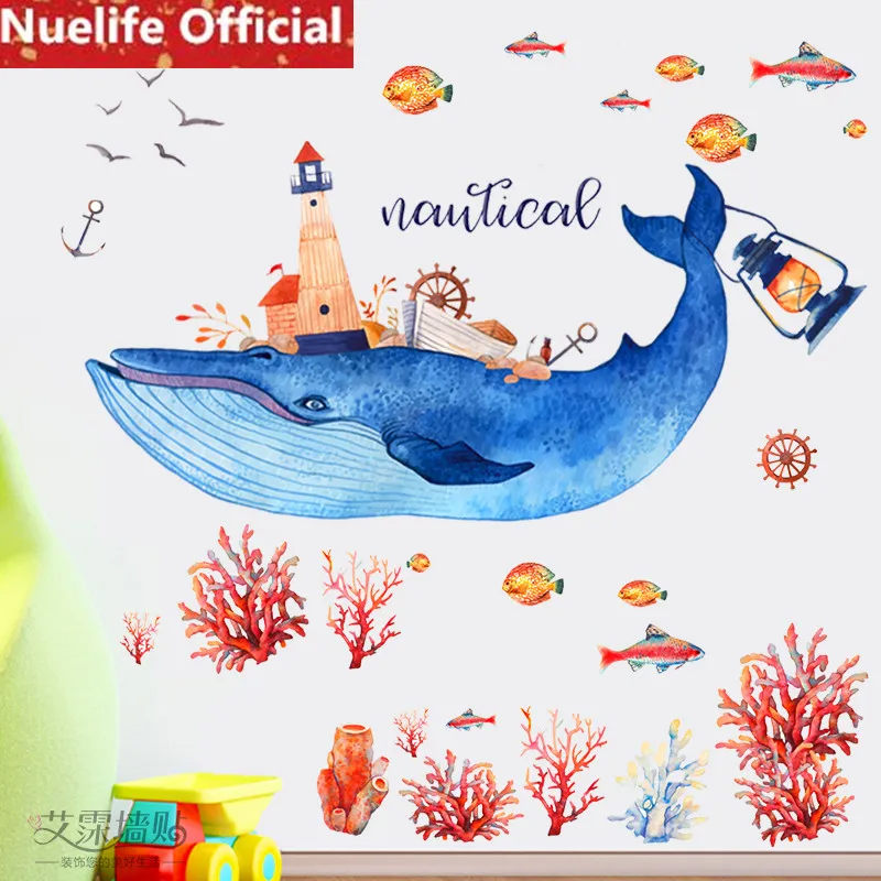 Большие настенные наклейки с изображением голубого Кита для детской комнаты