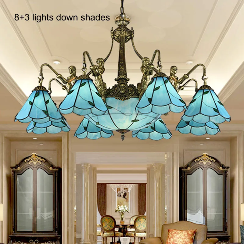 Средиземноморская лампа с небесно голубыми абажурами вверх/вниз ретро люстра