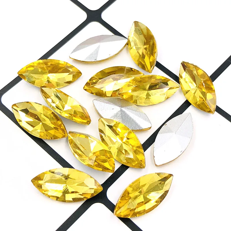 NEW Gold yellow Leaf shape pointback glue on rhinestones horse eye glass crystal Rhinestone DIY nail art/clothing Accessories | Дом и сад