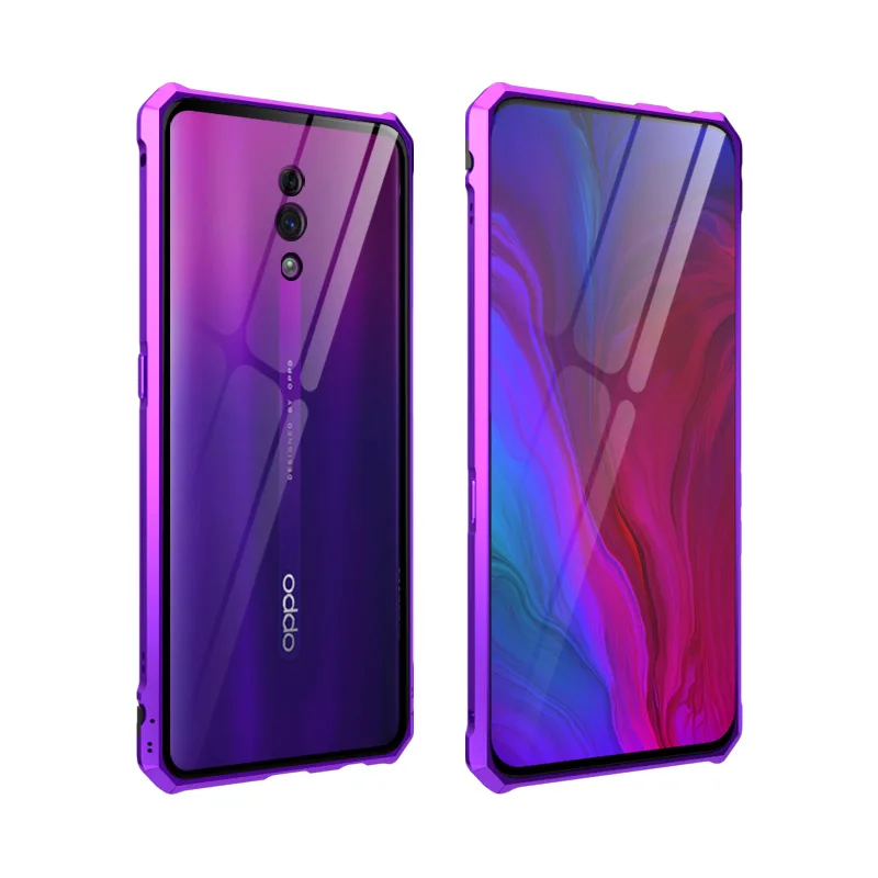 Purple Для OPPO Reno 10x zoom чехол для телефона Роскошный прозрачный чехол из закаленного стекла с металлической рамкой жесткий чехол s для OPPO Reno чехол Fundas - Цвет: Purple