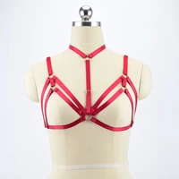 dark red body harness bra womens fetish wear cage bra open chest harness harajuku gothic style crop top bondage lingerie o0504