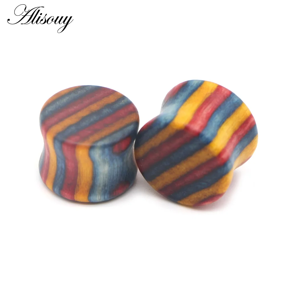 EM0288B Colorful 1 8-50 мм пробки и тоннели большого размера Ушные Тоннели Серьги Ушные носилки деревянный Эспандер для мужчин пирсинг ушей пирсинг тоннели Калибр - Окраска металла: EM0288B Colorful 1